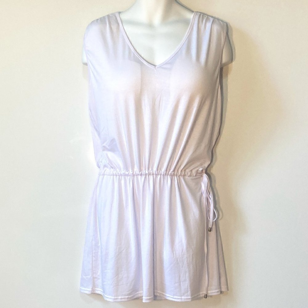 Hount SZ 2X NWT White V-neck drawstring waist bead details tunic/dress